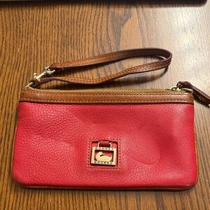 Dooney & Bourke Pink Wristlet with Brown Trim
